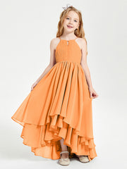 Abiti Damigella Junior In Chiffon Gonna Asimmetrica A Cascata Arancio