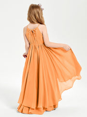 Abiti Damigella Junior In Chiffon Gonna Asimmetrica A Cascata Arancio