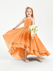 Abiti Damigella Junior In Chiffon Gonna Asimmetrica A Cascata Arancio