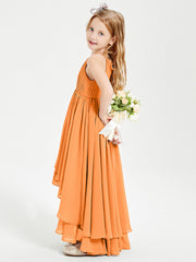 Abiti Damigella Junior In Chiffon Gonna Asimmetrica A Cascata Arancio