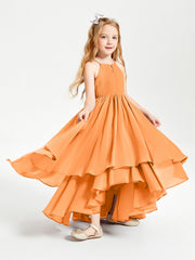 Abiti Damigella Junior In Chiffon Gonna Asimmetrica A Cascata Arancio