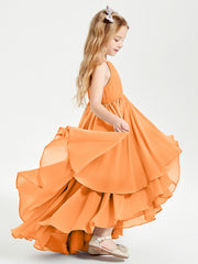 Abiti Damigella Junior In Chiffon Gonna Asimmetrica A Cascata Arancio