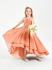 Abiti Damigella Junior In Chiffon Gonna Asimmetrica A Cascata Papaia