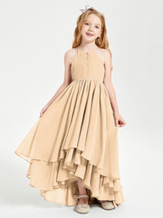 Abiti Damigella Junior In Chiffon Gonna Asimmetrica A Cascata Pesca