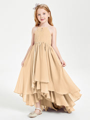 Abiti Damigella Junior In Chiffon Gonna Asimmetrica A Cascata Pesca