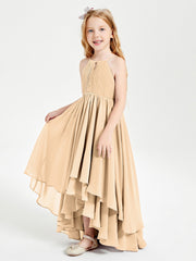 Abiti Damigella Junior In Chiffon Gonna Asimmetrica A Cascata Pesca