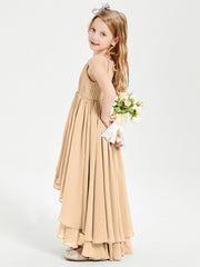 Abiti Damigella Junior In Chiffon Gonna Asimmetrica A Cascata Pesca