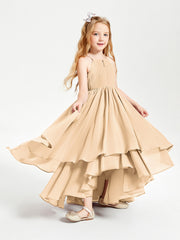 Abiti Damigella Junior In Chiffon Gonna Asimmetrica A Cascata Pesca