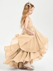 Abiti Damigella Junior In Chiffon Gonna Asimmetrica A Cascata Pesca