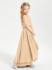 Abiti Damigella Junior In Chiffon Gonna Asimmetrica A Cascata Pesca