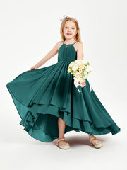 Abiti Damigella Junior In Chiffon Gonna Asimmetrica A Cascata Pavone
