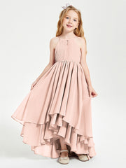 Abiti Damigella Junior In Chiffon Gonna Asimmetrica A Cascata Rosa Perlato