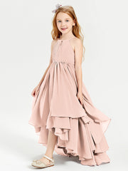 Abiti Damigella Junior In Chiffon Gonna Asimmetrica A Cascata Rosa Perlato