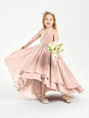 Abiti Damigella Junior In Chiffon Gonna Asimmetrica A Cascata Rosa Perlato