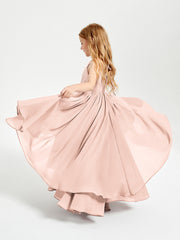 Abiti Damigella Junior In Chiffon Gonna Asimmetrica A Cascata Rosa Perlato