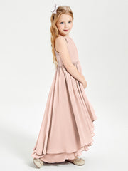 Abiti Damigella Junior In Chiffon Gonna Asimmetrica A Cascata Rosa Perlato