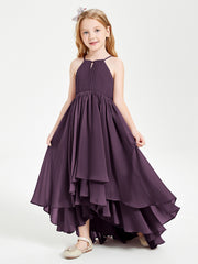 Abiti Damigella Junior In Chiffon Gonna Asimmetrica A Cascata Prugna