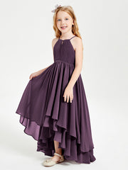 Abiti Damigella Junior In Chiffon Gonna Asimmetrica A Cascata Prugna