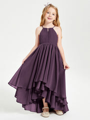 Abiti Damigella Junior In Chiffon Gonna Asimmetrica A Cascata Prugna