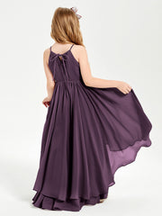 Abiti Damigella Junior In Chiffon Gonna Asimmetrica A Cascata Prugna