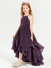 Abiti Damigella Junior In Chiffon Gonna Asimmetrica A Cascata Prugna