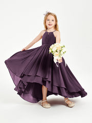 Abiti Damigella Junior In Chiffon Gonna Asimmetrica A Cascata Prugna