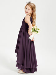 Abiti Damigella Junior In Chiffon Gonna Asimmetrica A Cascata Prugna