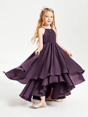 Abiti Damigella Junior In Chiffon Gonna Asimmetrica A Cascata Prugna