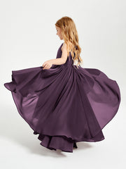 Abiti Damigella Junior In Chiffon Gonna Asimmetrica A Cascata Prugna