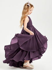 Abiti Damigella Junior In Chiffon Gonna Asimmetrica A Cascata Prugna