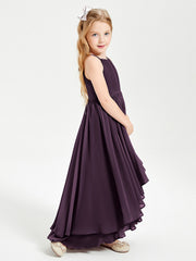 Abiti Damigella Junior In Chiffon Gonna Asimmetrica A Cascata Prugna