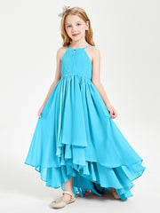 Abiti Damigella Junior In Chiffon Gonna Asimmetrica A Cascata Blu Piscina