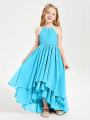 Abiti Damigella Junior In Chiffon Gonna Asimmetrica A Cascata Blu Piscina