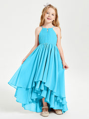 Abiti Damigella Junior In Chiffon Gonna Asimmetrica A Cascata Blu Piscina