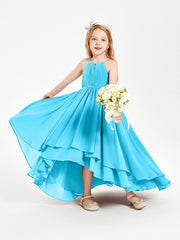 Abiti Damigella Junior In Chiffon Gonna Asimmetrica A Cascata Blu Piscina