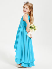 Abiti Damigella Junior In Chiffon Gonna Asimmetrica A Cascata Blu Piscina