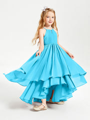 Abiti Damigella Junior In Chiffon Gonna Asimmetrica A Cascata Blu Piscina