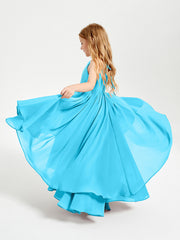 Abiti Damigella Junior In Chiffon Gonna Asimmetrica A Cascata Blu Piscina