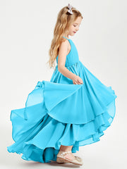 Abiti Damigella Junior In Chiffon Gonna Asimmetrica A Cascata Blu Piscina