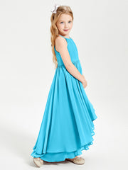 Abiti Damigella Junior In Chiffon Gonna Asimmetrica A Cascata Blu Piscina