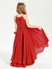 Abiti Damigella Junior In Chiffon Gonna Asimmetrica A Cascata Rosso