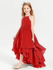 Abiti Damigella Junior In Chiffon Gonna Asimmetrica A Cascata Rosso