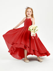 Abiti Damigella Junior In Chiffon Gonna Asimmetrica A Cascata Rosso