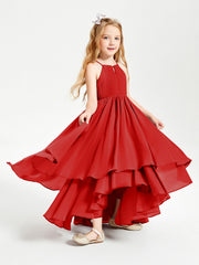 Abiti Damigella Junior In Chiffon Gonna Asimmetrica A Cascata Rosso