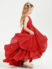 Abiti Damigella Junior In Chiffon Gonna Asimmetrica A Cascata Rosso