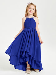 Abiti Damigella Junior In Chiffon Gonna Asimmetrica A Cascata Blu Royal