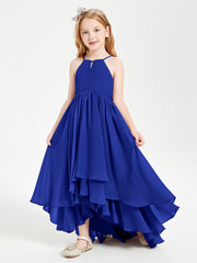 Abiti Damigella Junior In Chiffon Gonna Asimmetrica A Cascata Blu Royal