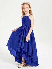 Abiti Damigella Junior In Chiffon Gonna Asimmetrica A Cascata Blu Royal