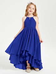 Abiti Damigella Junior In Chiffon Gonna Asimmetrica A Cascata Blu Royal