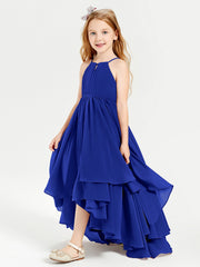 Abiti Damigella Junior In Chiffon Gonna Asimmetrica A Cascata Blu Royal